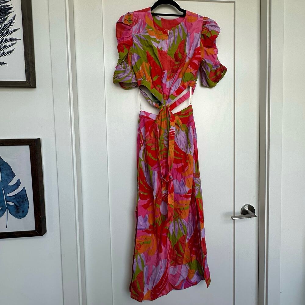 Farm Rio Colorful Leaves Cutout Midi Dress Small NWT - Picture 13 of 13